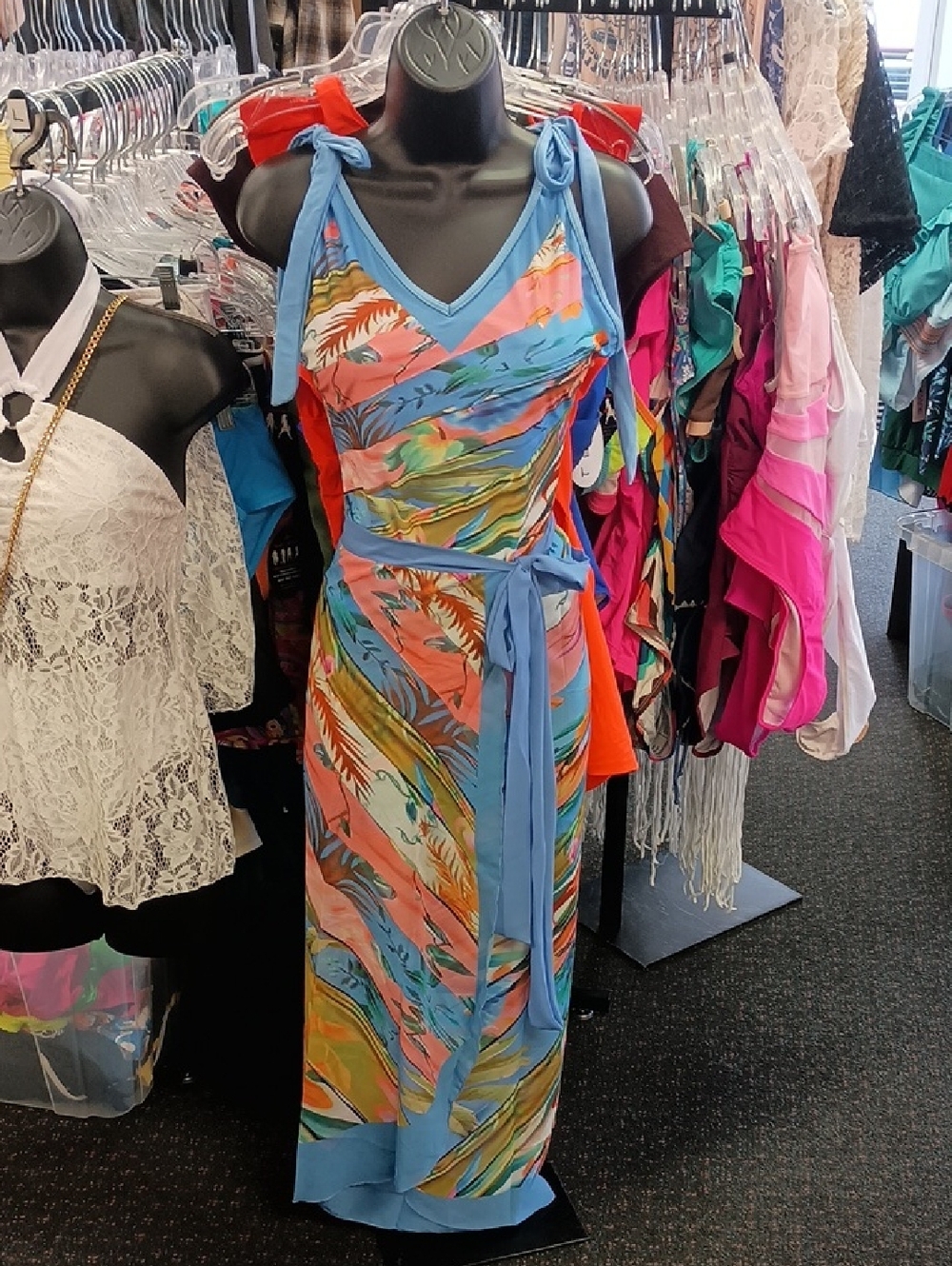 Tropical Print Tie-Strap Swimsuit With Matching Chiffon Sarong